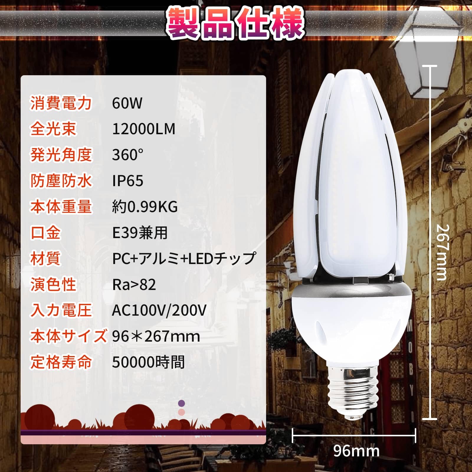 Amazon | 60WLEDコーン型 LED水銀ランプ コーンライト 街路灯や天井
